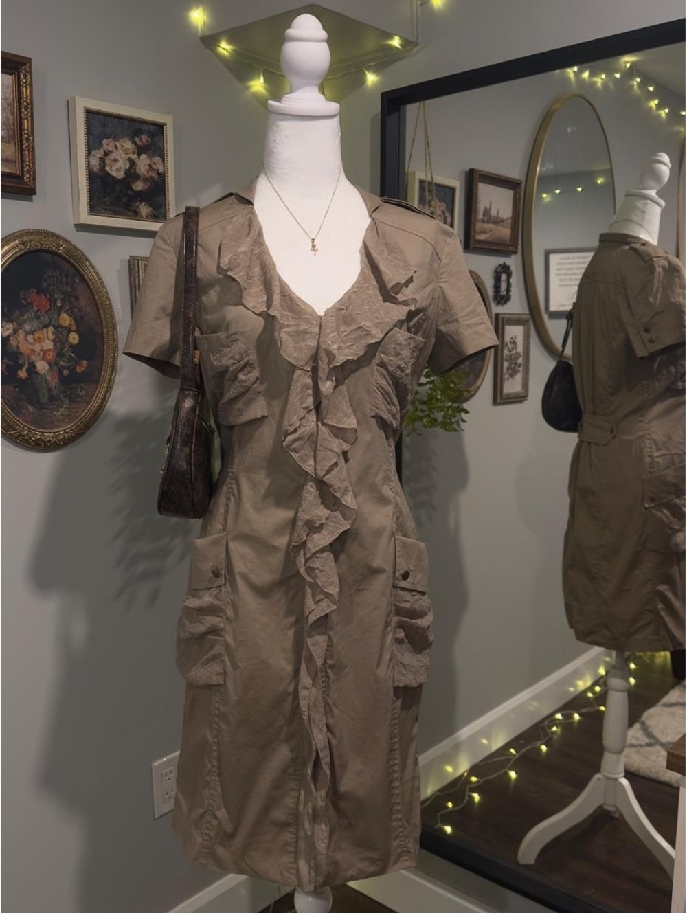 Taupe Utility Ruffle Dress